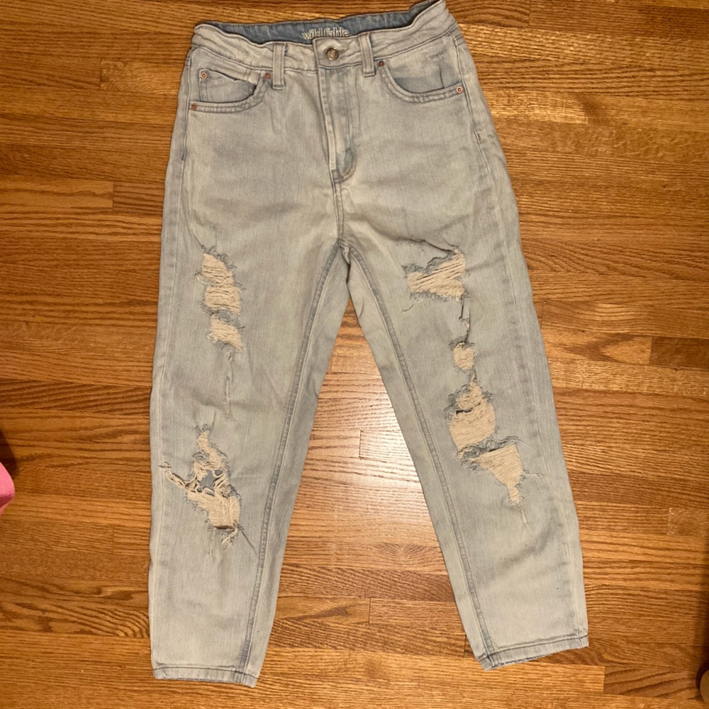 high rise light wash ripped mom jeans